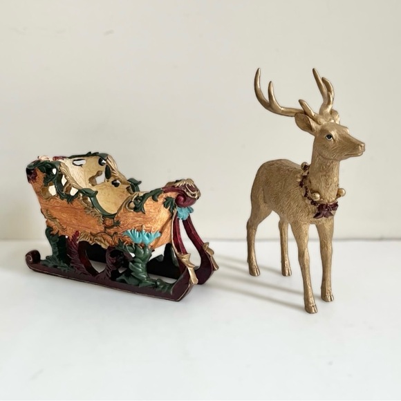 NIB House of Lloyd Christmas Around The World Reindeer Golden Accents Sleigh - Picture 2 of 12